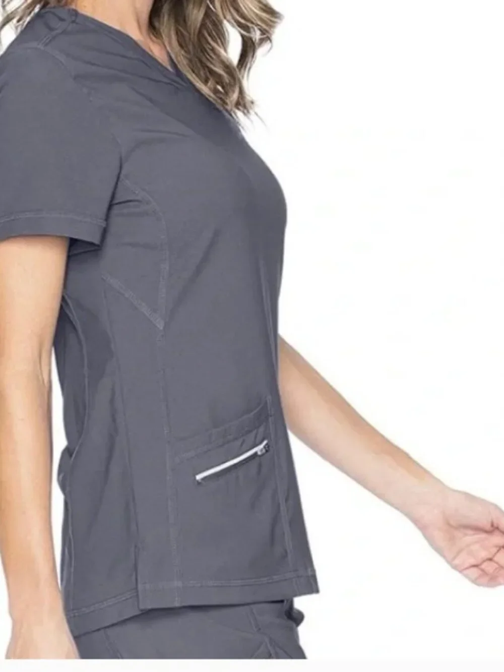 URBANE ALIGN 2 PC women's scrub set short sleeve top + pants -Charcoal XS PETITE - Picture 6 of 11